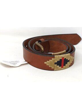 Gaucho Brown Leather Belt 105 42" Embroidered Western Tribal Brass Buckle #D-30Q